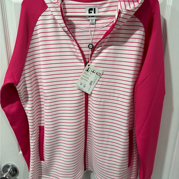 NWT FootJoy Pink and White Full-Zip Hoodie - Picture 1 of 9